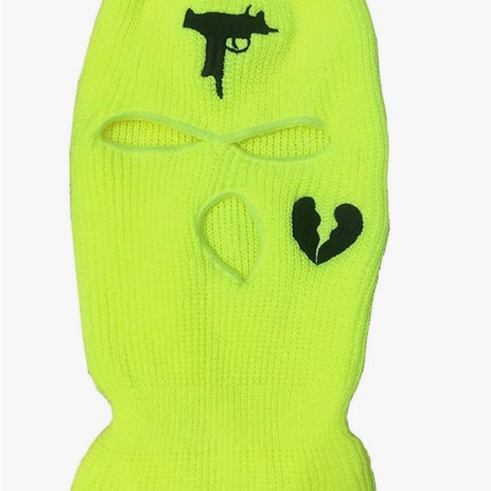Neon Yellow Knit Balaclava with Black Graphics